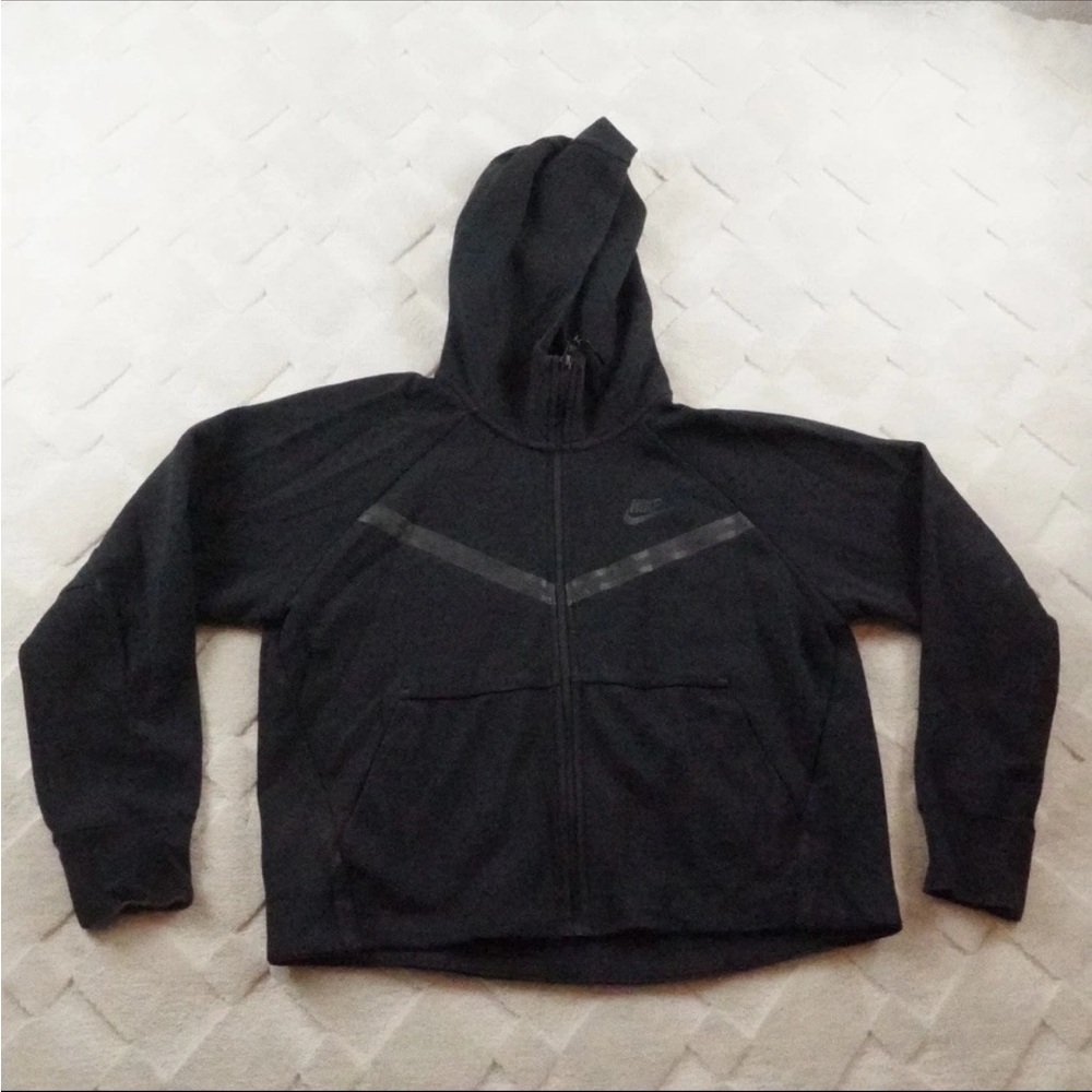 Nike Tech Fleece Full-Zip Jacket Womens Medium Black Hooded Athleisure Casual